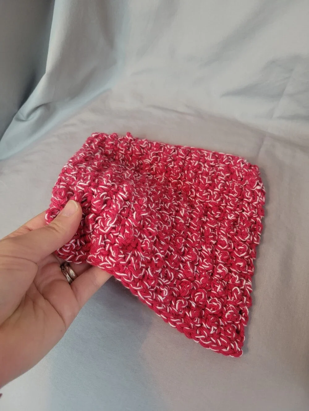 Hand Crafted Red & White Cotton Crochet Dishcloth - Kitchen Linen